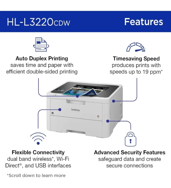 Brother Wireless Compact Digital Color Printer with Laser Quality Output - Image 3