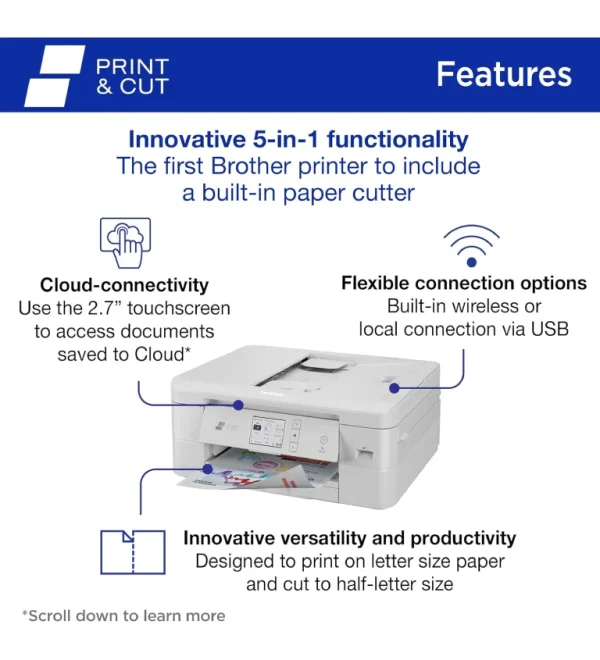Brother Print & Cut Wireless Color All-in-One Inkjet Printer with Automatic Paper Cutter - Image 2